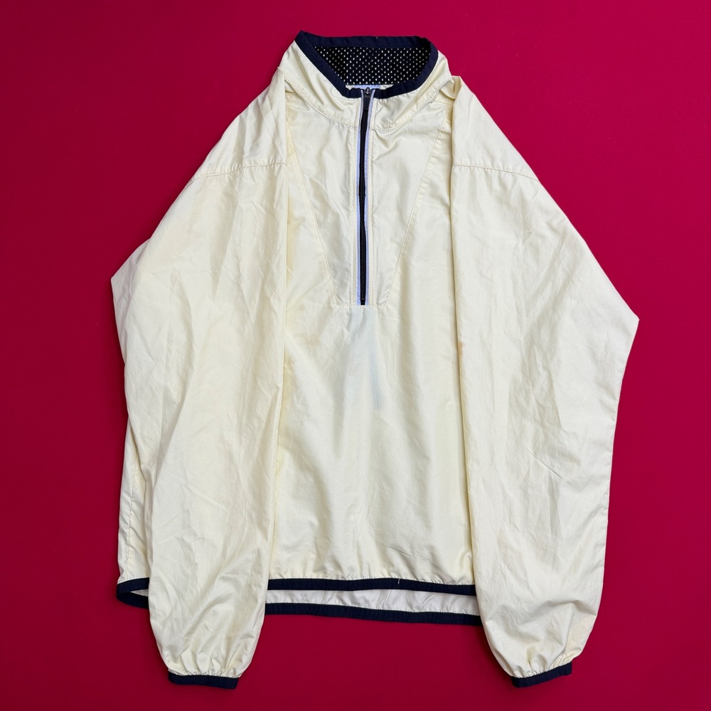 VTG Y2K Nike Quarter Zip Windbreaker Jacket Men Cream Yellow Navy Pullover LARGE